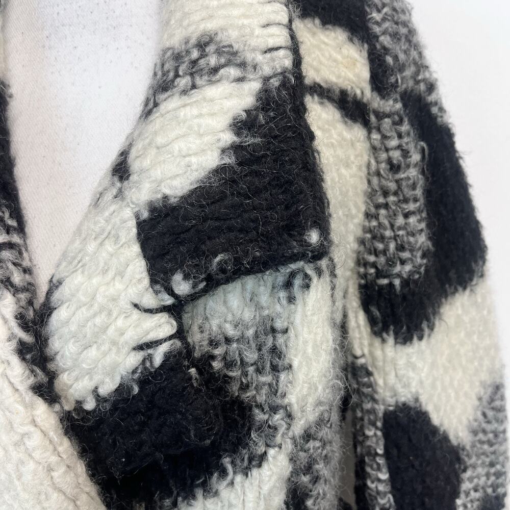Anna Sui Coat sz Large Black White Mohair Wool Fuzzy Pockets Boho Long Boutique - Picture 3 of 7